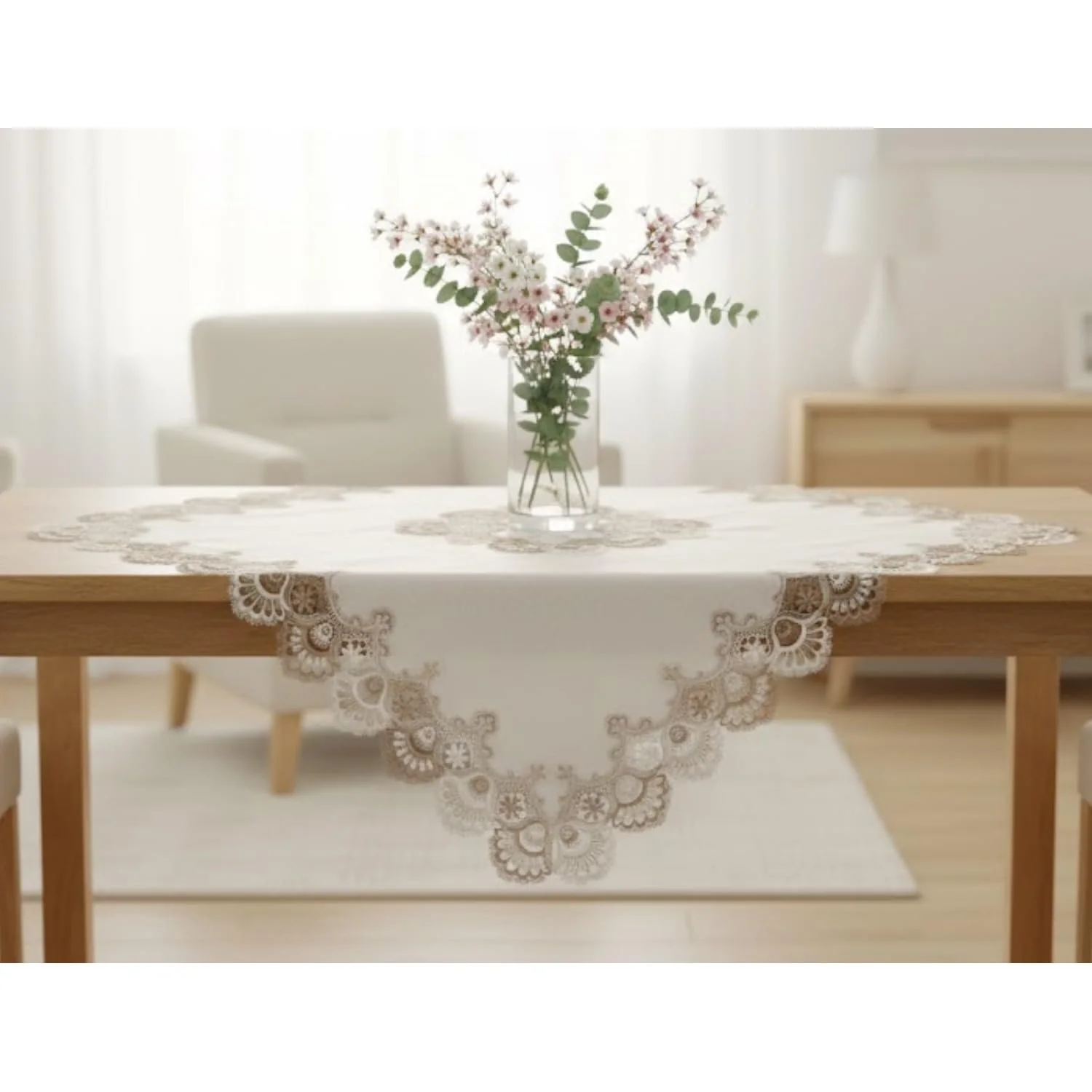 Скатертина Elegant Jacquard Lace 85 x 85 см Поліестер Коричневий Білий Екрю, фото №1