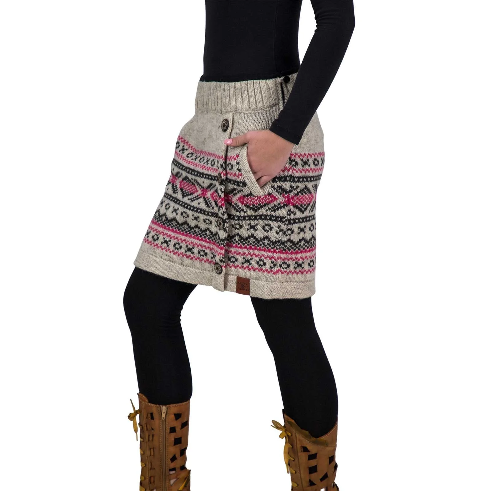 В'язана Спідниця з візерунками в скандинавському стилі, коротка, на вовняній підкладці, бохо, різнобарвна, фото №3