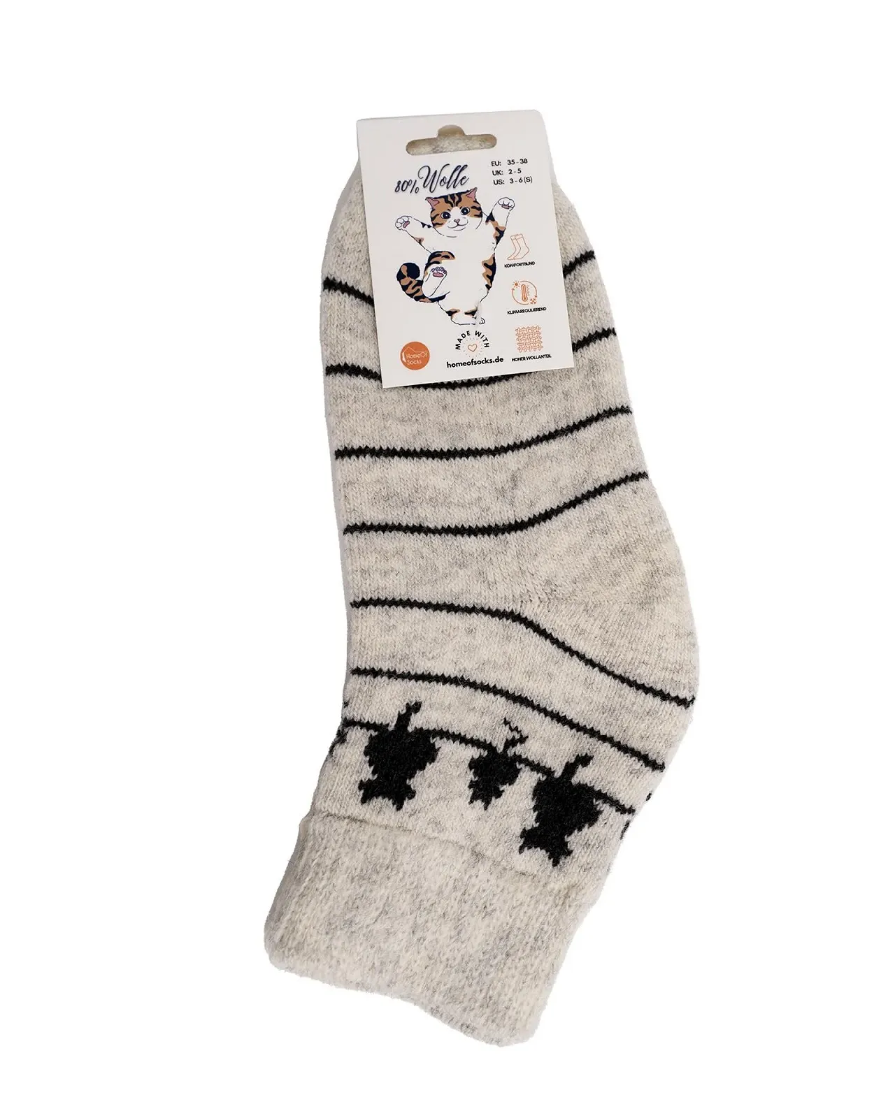Вовняні шкарпетки з котячим принтом - Екстра комфортний пояс 80% вовни, фото №6