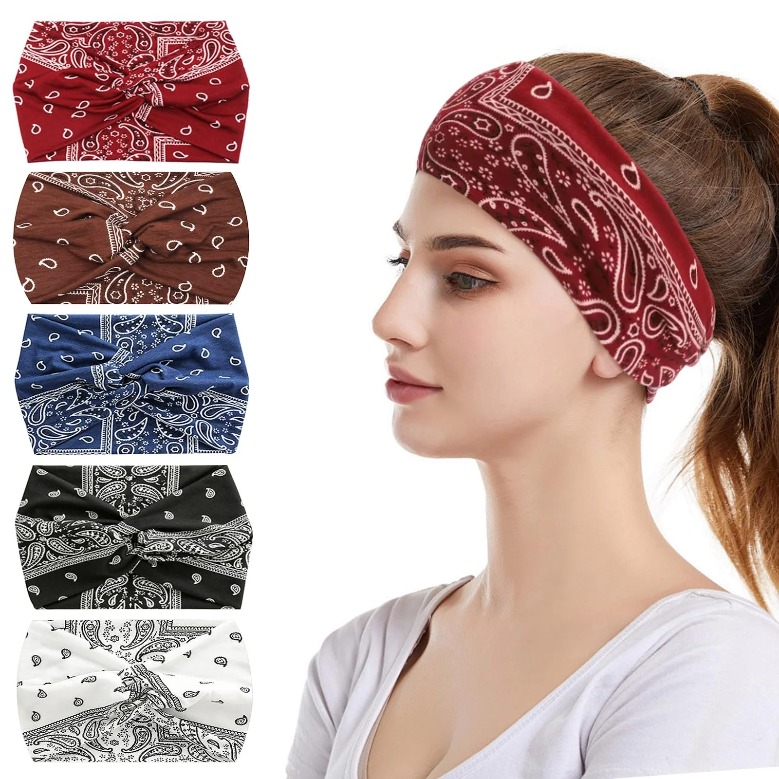 Пов'язка на голову Бохо Набір із 5 еластичних широких, фото №1 Пов'язка на голову Бохо Набір із 5 еластичних широких, фото №1