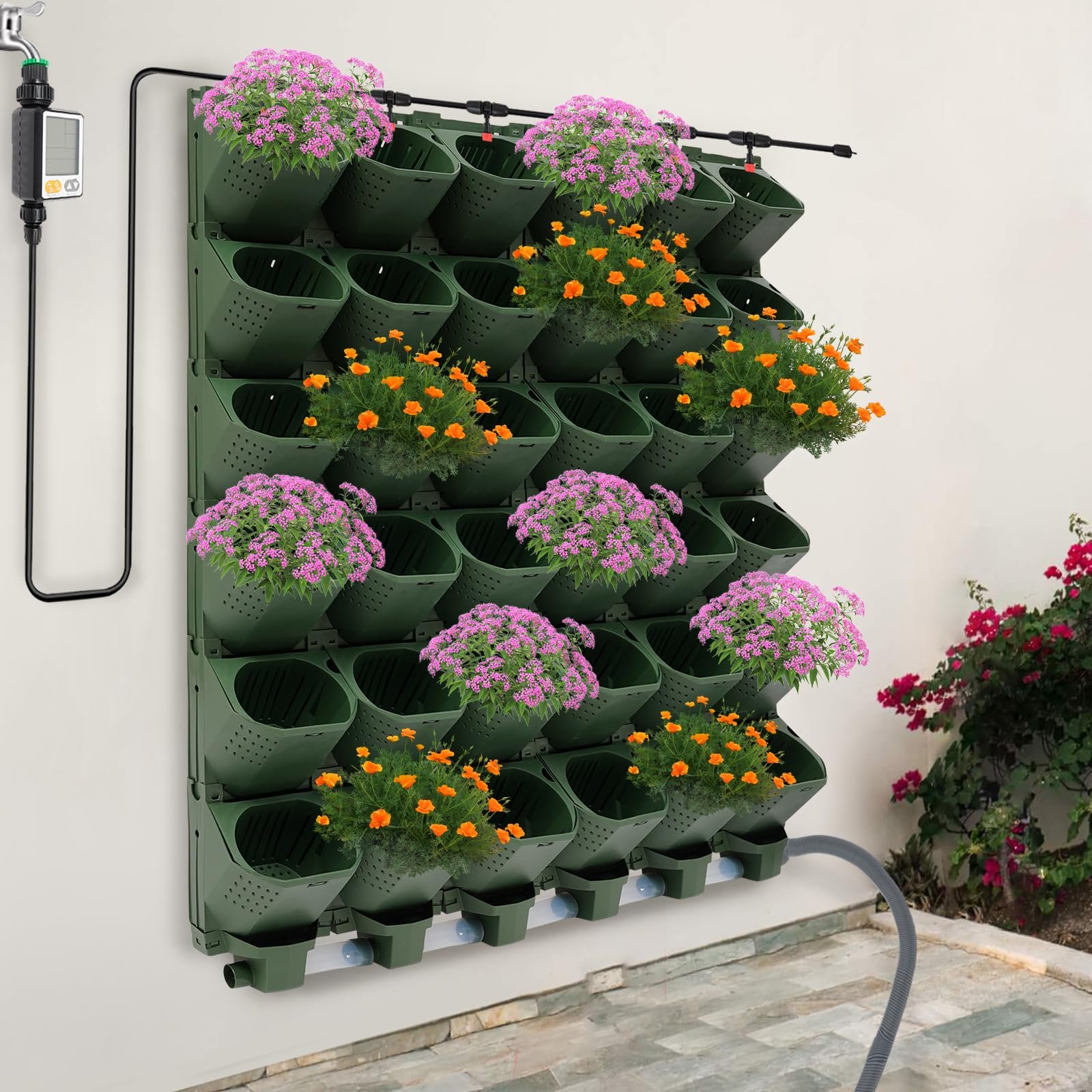 Вертикальний настінний квітковий горщик штабельований з автоматичною системою поливу 36 шт Зелений, фото №2