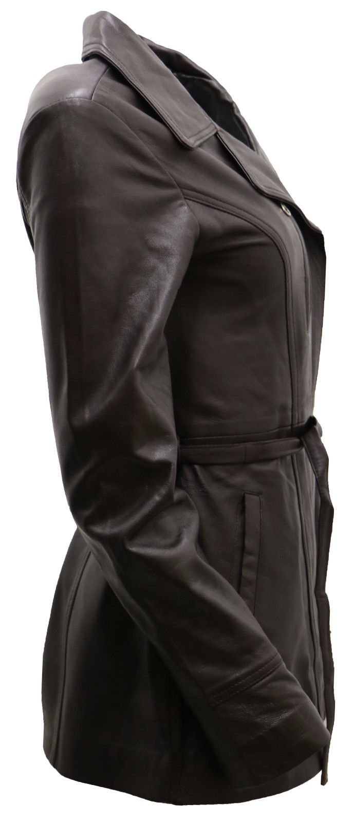 Кожаная куртка Infinity Leather Женская Черный Коричневый Рыжий Наппа Кожа Длинная Куртка Циклиста с Поясом, фото №2