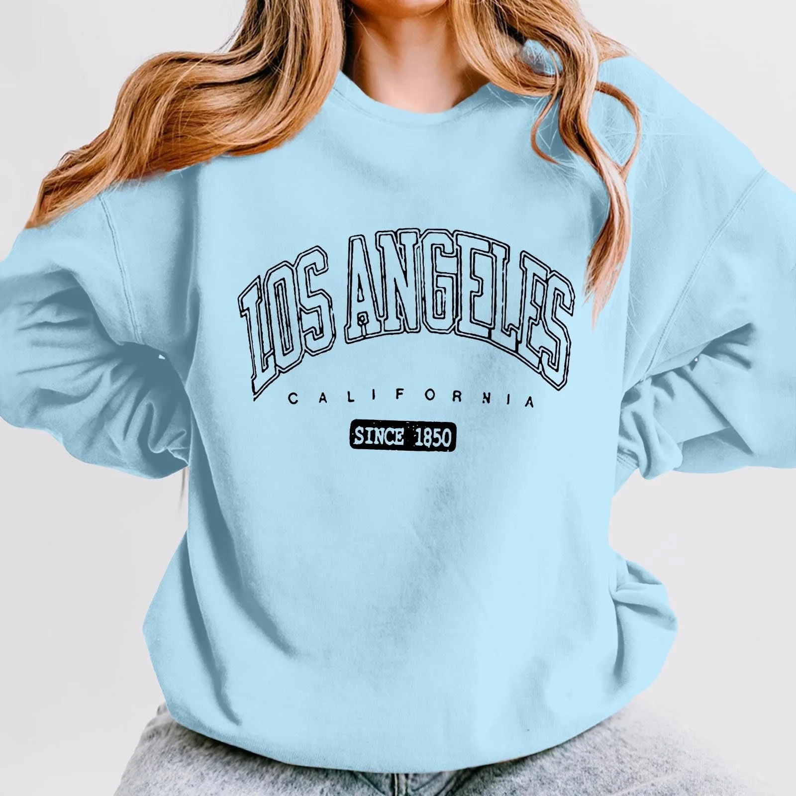Женский Свитшот Los Angeles Винтажный В стиле колледжа С круглым вырезом С принтом буквы Los Angeles 2025 Мягкий Графический С длинными рукавами Комфортный Backwoods Trendy Solid, фото №2