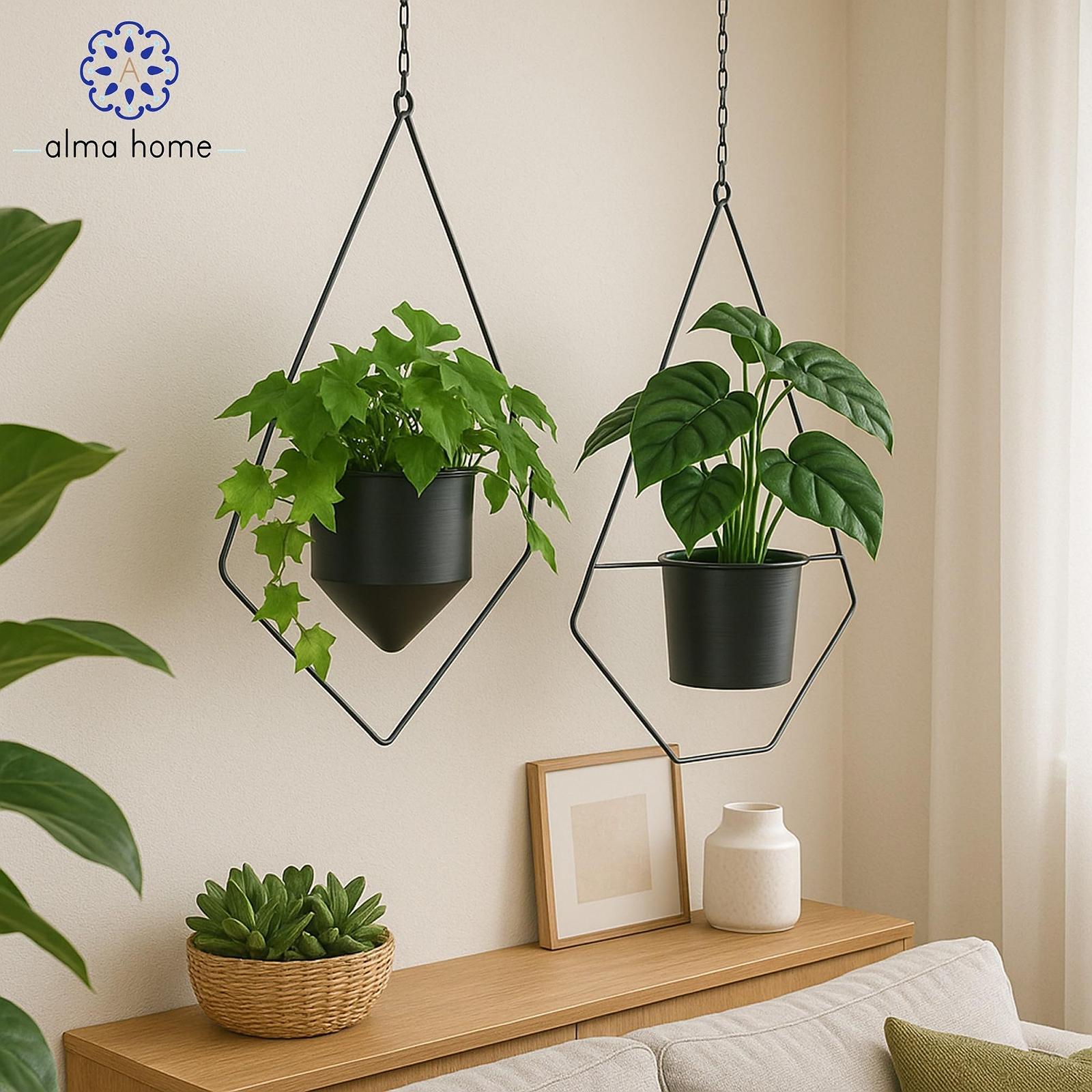 Підвісний вазон alma home Набір з 2 підвісних кошиків Металевий з гачком та подовжувачем ланцюга Чорний, фото №2 Підвісний вазон alma home Набір з 2 підвісних кошиків Металевий з гачком та подовжувачем ланцюга Чорний, фото №2