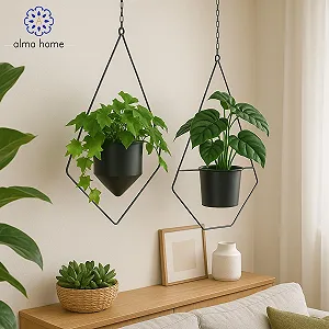 Подвесной вазон alma home Набор из 2 подвесных корзин Металлический с крючком и удлинителем цепи Черный synthetic.ua - Фото 1