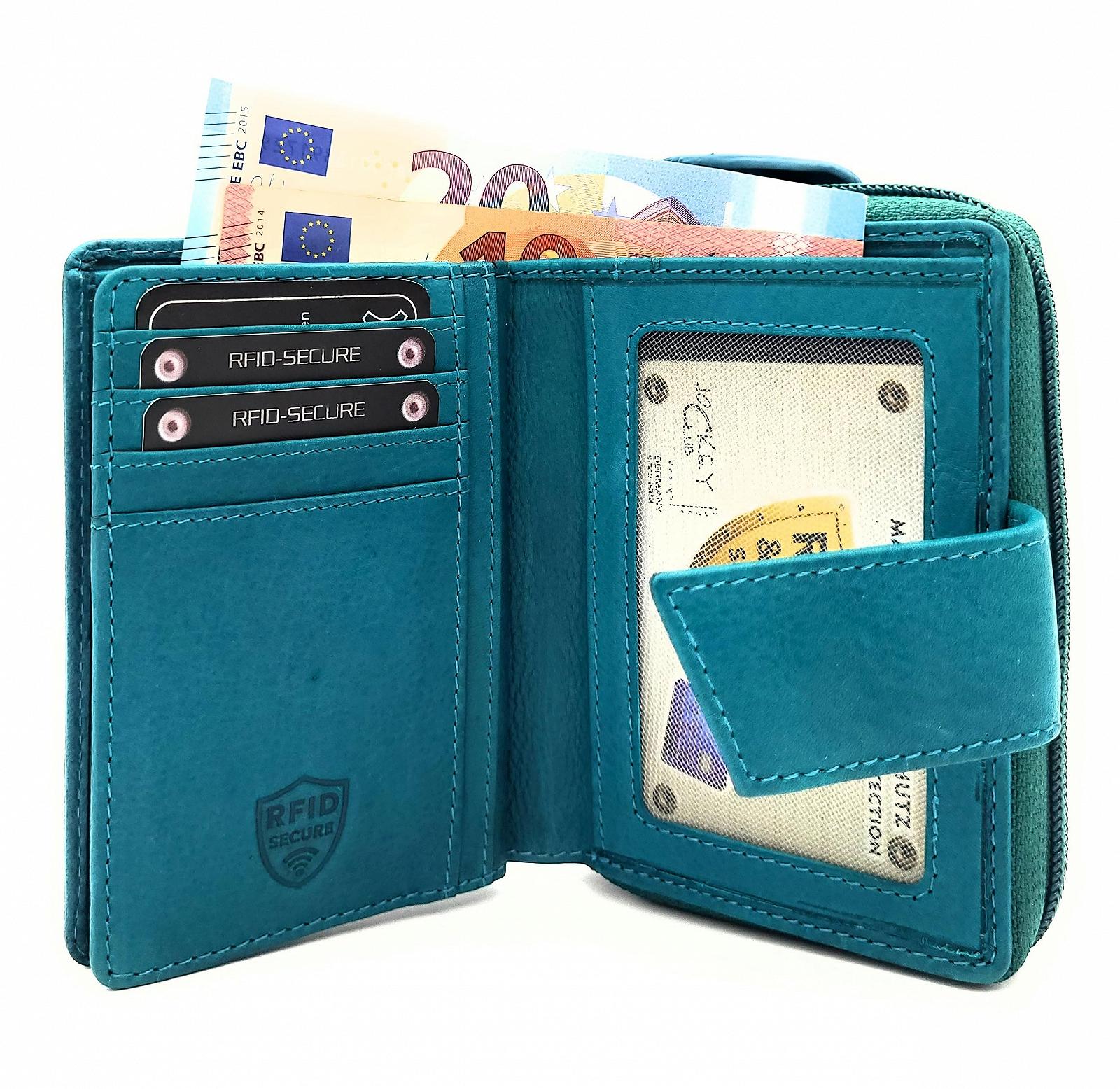 Кошелек Женский из Натуральной Кожи Waxed Cowhide, Место для 19 Карточек, Петроль, Casual, фото №2