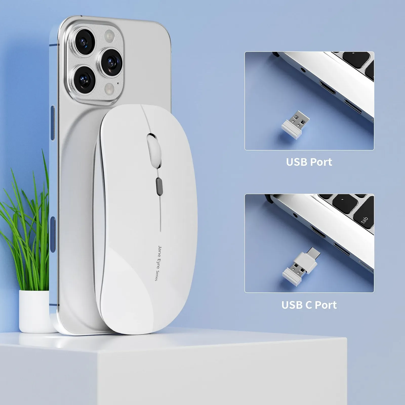 Мышь Беспроводная Uiosmuph Q5, 1600 DPI, Белый, фото №6