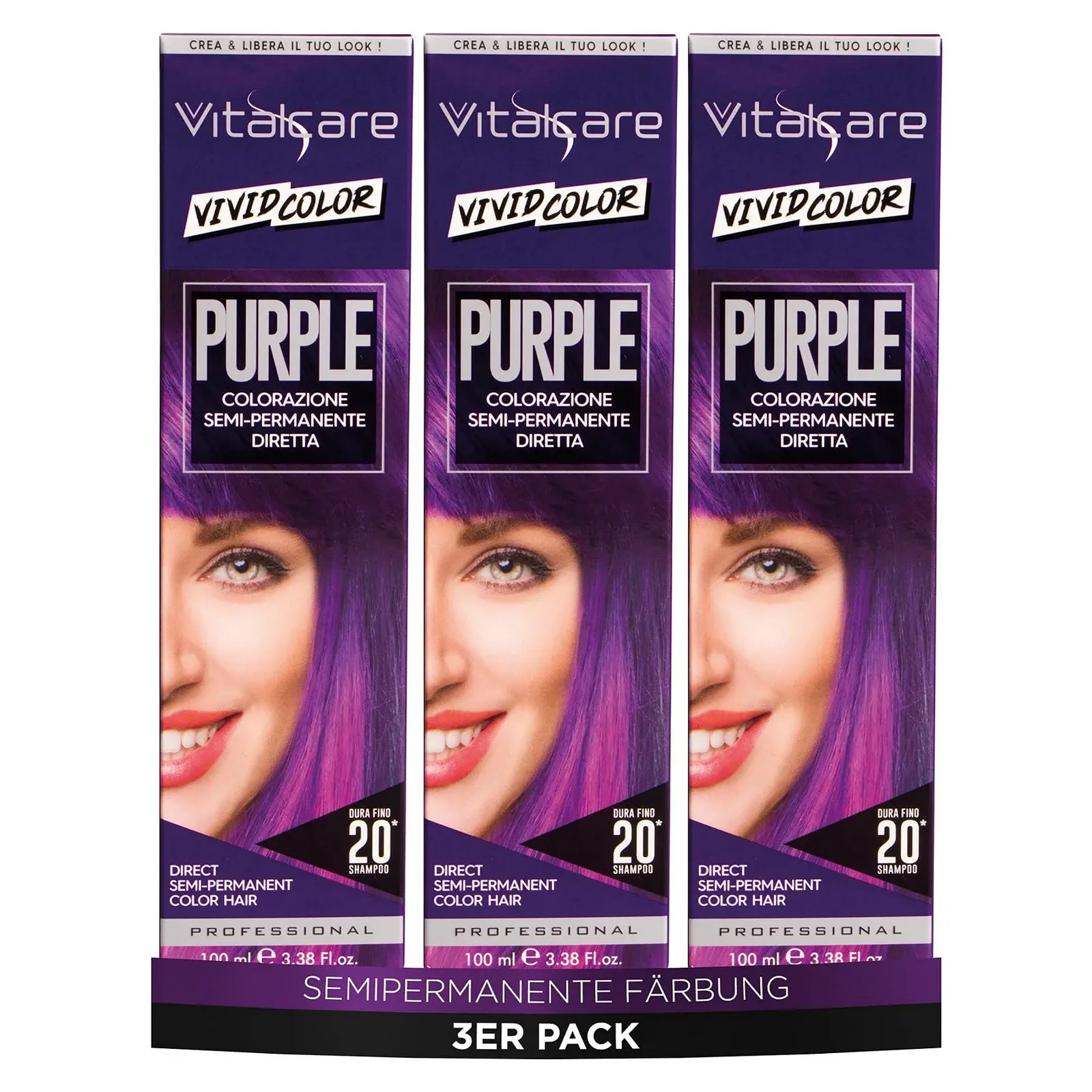 Напівперманентна фарба для волосся Vitalcare Vivid Professional Фіолетовий - 3 x 100 мл, фото №1 Напівперманентна фарба для волосся Vitalcare Vivid Professional Фіолетовий - 3 x 100 мл, фото №1