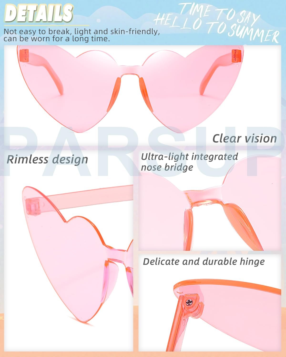 Сонцезахисні окуляри Без оправи PARSUP Форма серця Без оправи Серце Світлі Лінзи кольору цукерок, фото №3