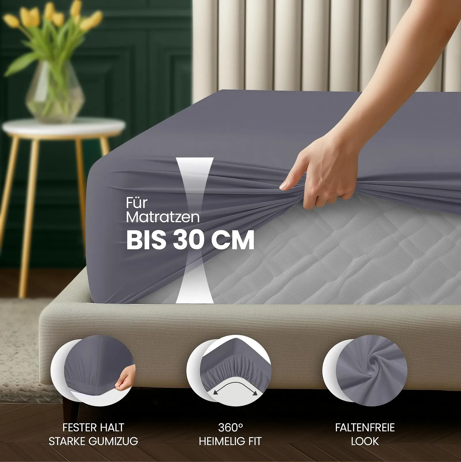Простирадло на гумці Utopia Bedding Мікрофібра 160 x 200 см Сірий, фото №4
