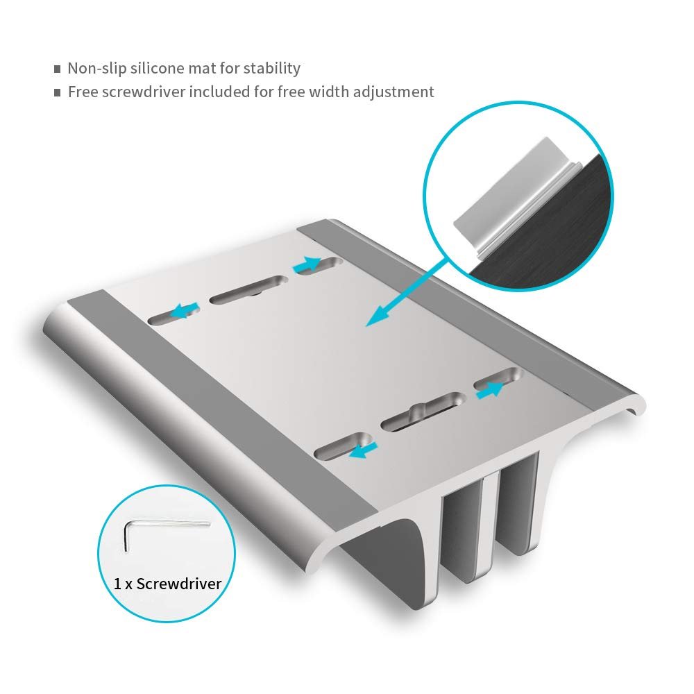Подставка для ноутбука вертикальная VAYDEER Регулируемая 4-в-1 Алюминиевая до 17.3 дюймов Серебристая, фото №6