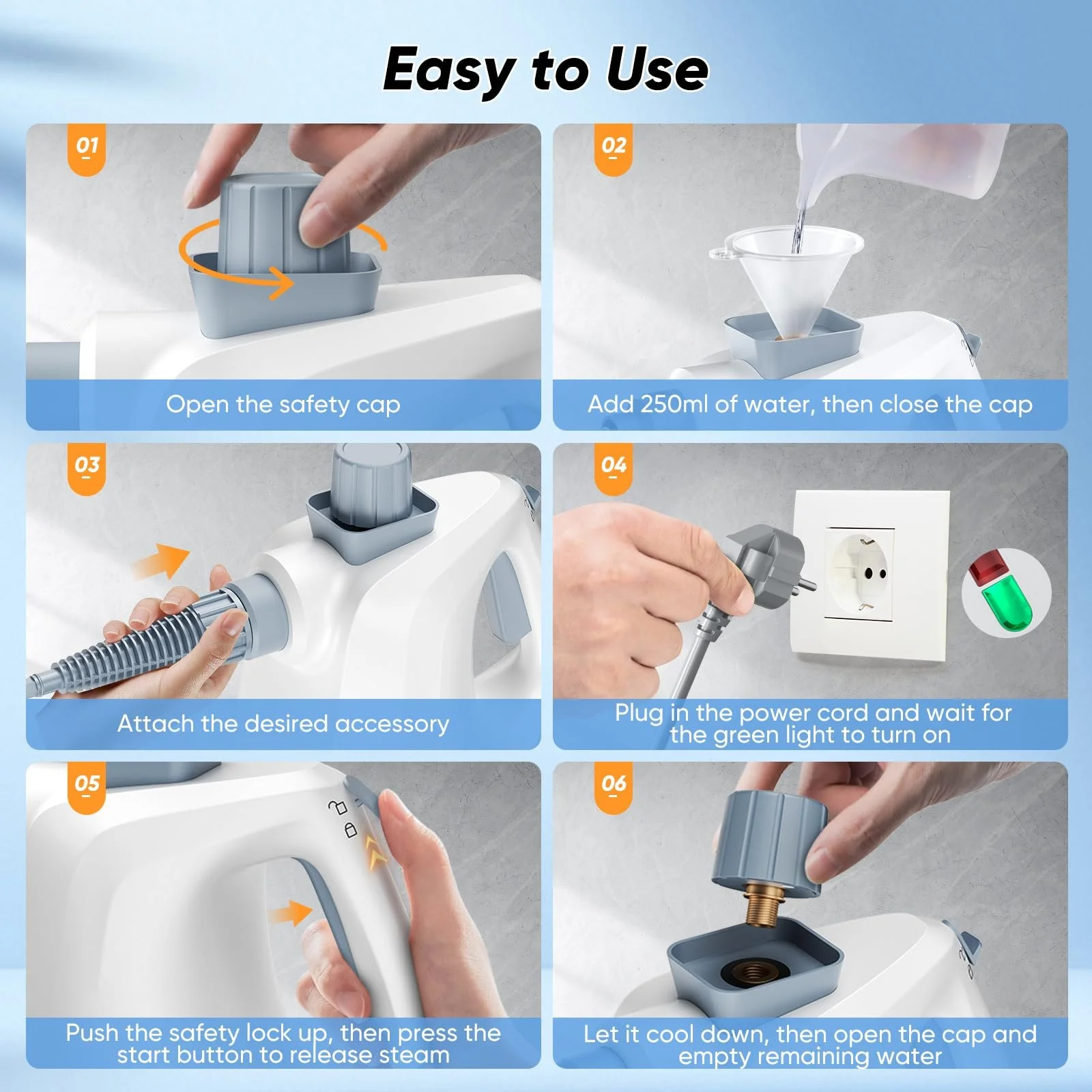 Пароочисник ручний 1000 W 3.2 Bar з 11 насадками, фото №8