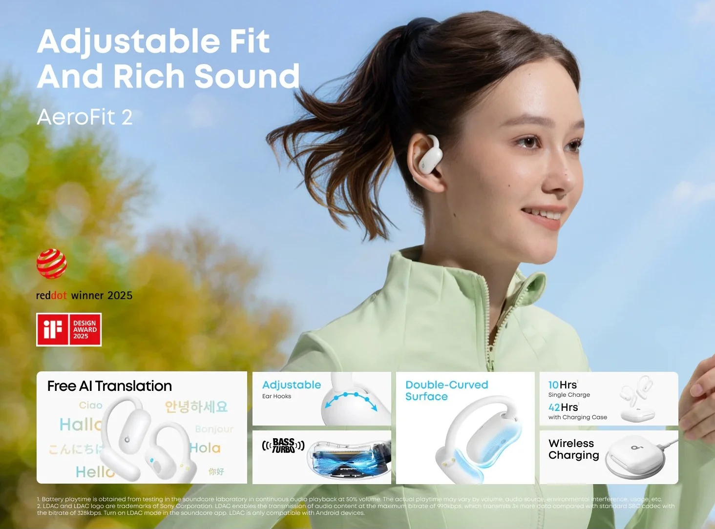 Навушники Anker Soundcore AeroFit 2 Hi-Res Audio LDAC ANC 10/42год White, фото №2