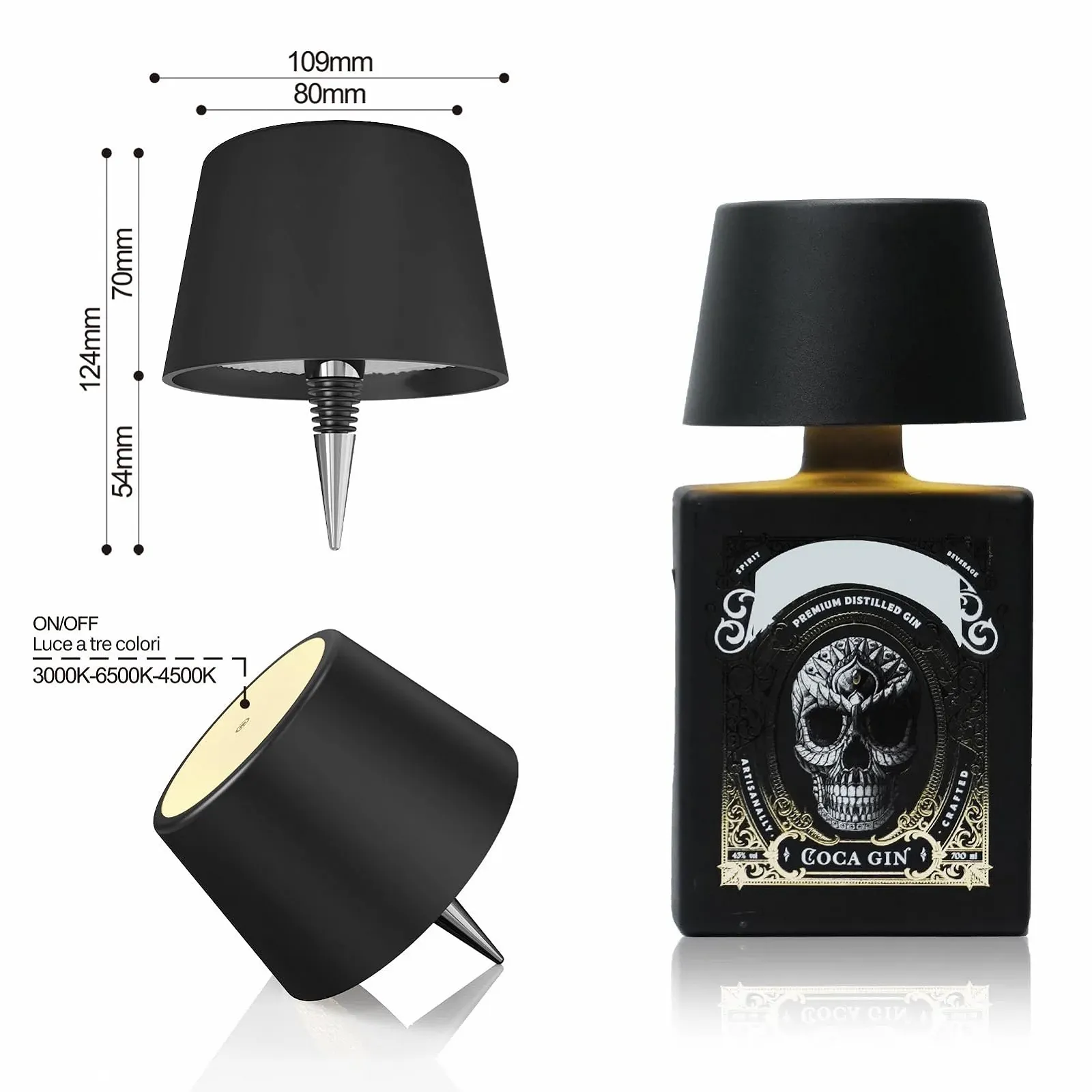 Насадка-лампа для пляшки MU LIN LED акумуляторна IP54 Чорна, фото №2