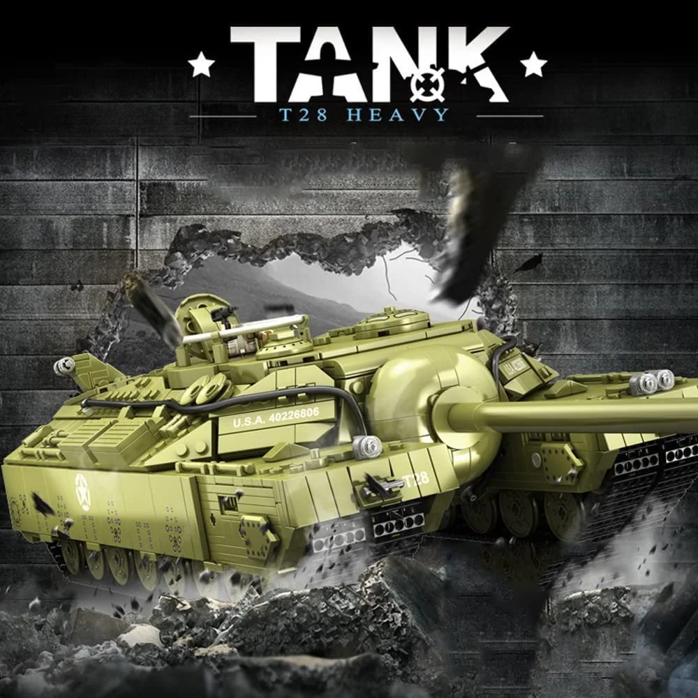 Конструктор Тяжёлый танк BAUNKO T28, 2986 деталей, военный американский танк Второй мировой войны, большая модель танка, строительные блоки, игрушечный набор для конструирования, DIY для детей и взрослых, фото №4 Конструктор Тяжёлый танк BAUNKO T28, 2986 деталей, военный американский танк Второй мировой войны, большая модель танка, строительные блоки, игрушечный набор для конструирования, DIY для детей и взрослых, фото №4