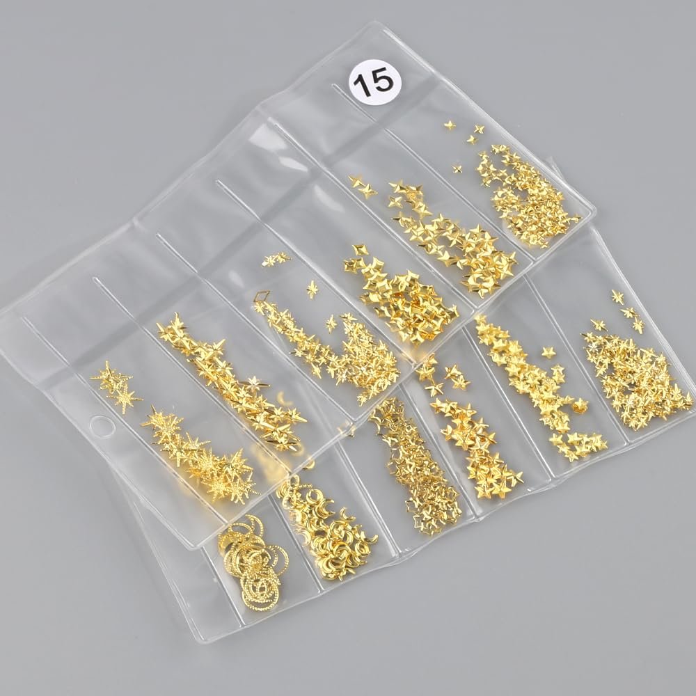 Набор украшений для ногтей 400 шт. Звезды Луна Металлические заклепки Стразы Звезды Луна Аксессуары для ногтей, фото №8