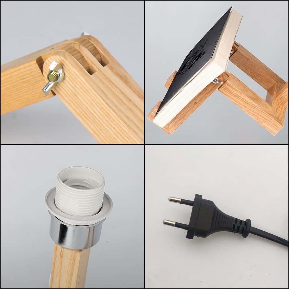 Настільна лампа дерев'яна E27 ретро дизайн Robot Joint білий плафон, фото №8