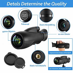 Монокуляр Binoculars 12x55 HD FMC Green Film та BAK-4 Prisms для дорослих Чорний synthetic.ua - Фото 1