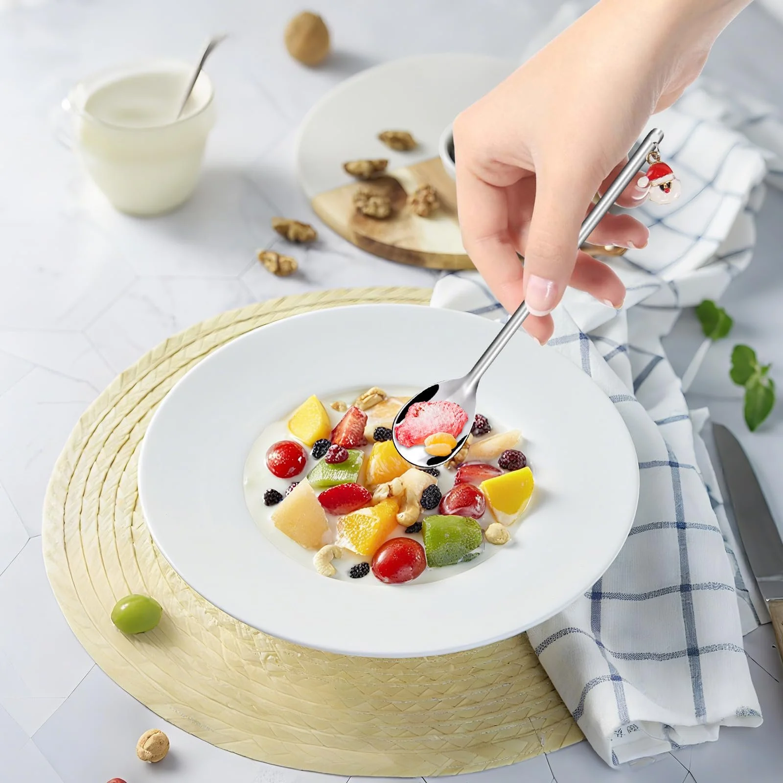 Набор рождественских ложек 6 шт, нержавеющая сталь, рождественская чайная ложка, рождественские столовые приборы, рождественская ложка для Рождества, фото №6