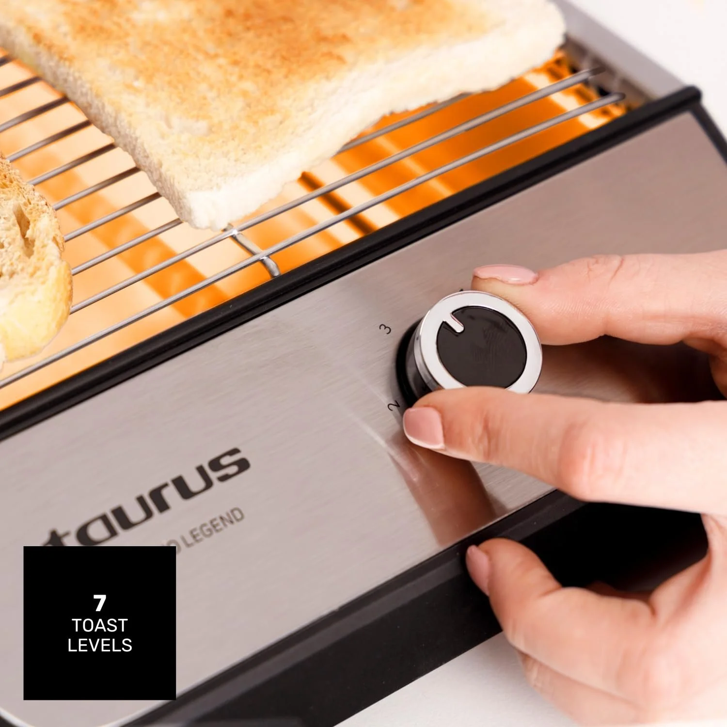 Тостер Плоский Taurus Neptuno Legend 1000 Вт, поверхня для тостів 25 x 20 см, 3 кварцові нагрівальні елементи, звуковий сигнал, для 4 тостів, піддон для крихт, нержавіюча сталь, зберігання кабелю, фото №4
