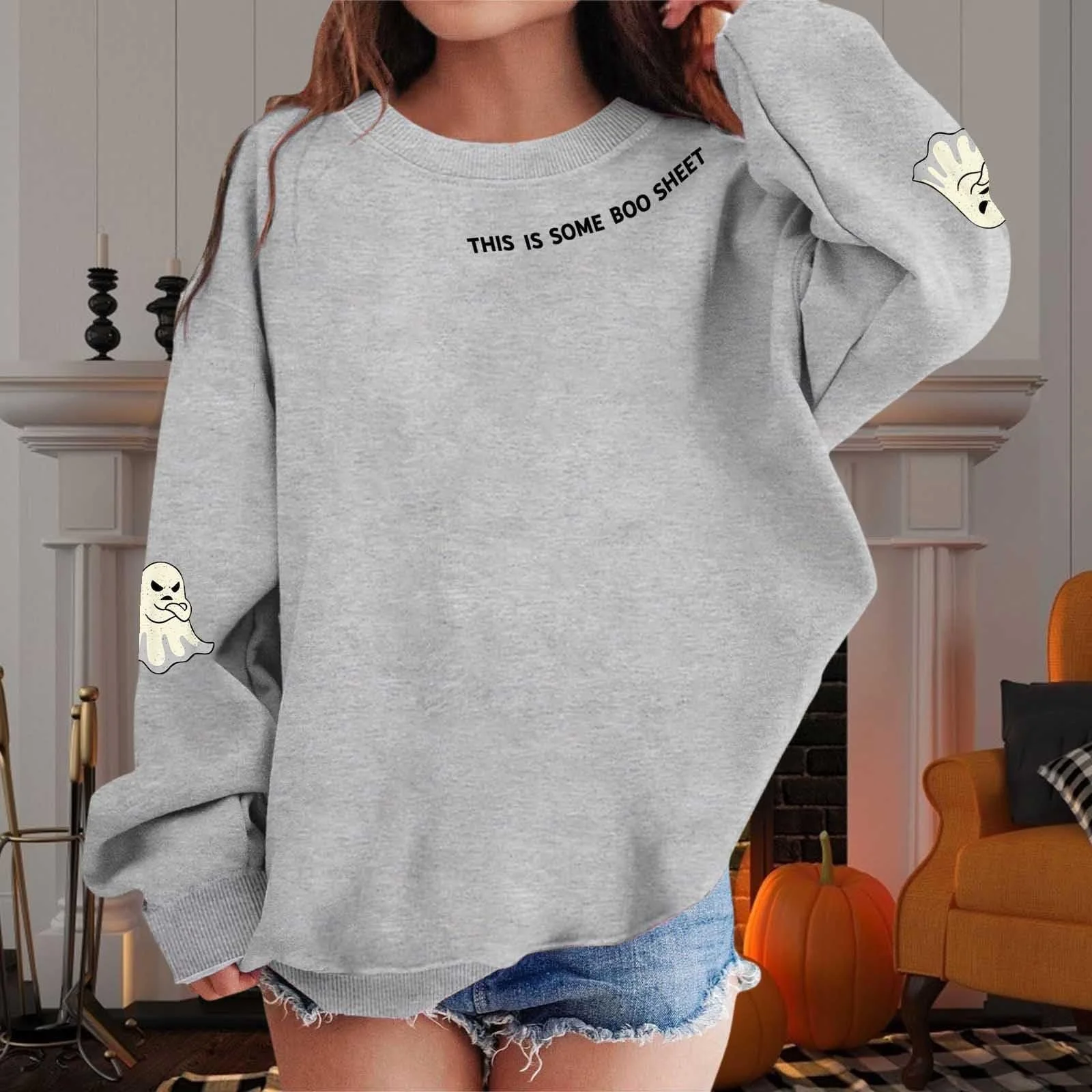 Толстовка для дівчинки Толстовки та світшоти для дівчаток для модних дітей Стильні повсякденні топи з літерним принтом для святкування Хелловіну, фото №3