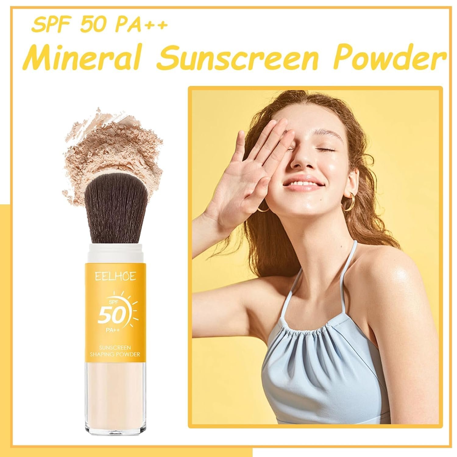 Пудра Мінеральна сонцезахисна SPF 50 PA++ фіксуюча, натуральна напівпрозора мінеральна розсипчаста, тривалої дії, дихаюча, легка, матуюча, для контролю жирності, фото №6