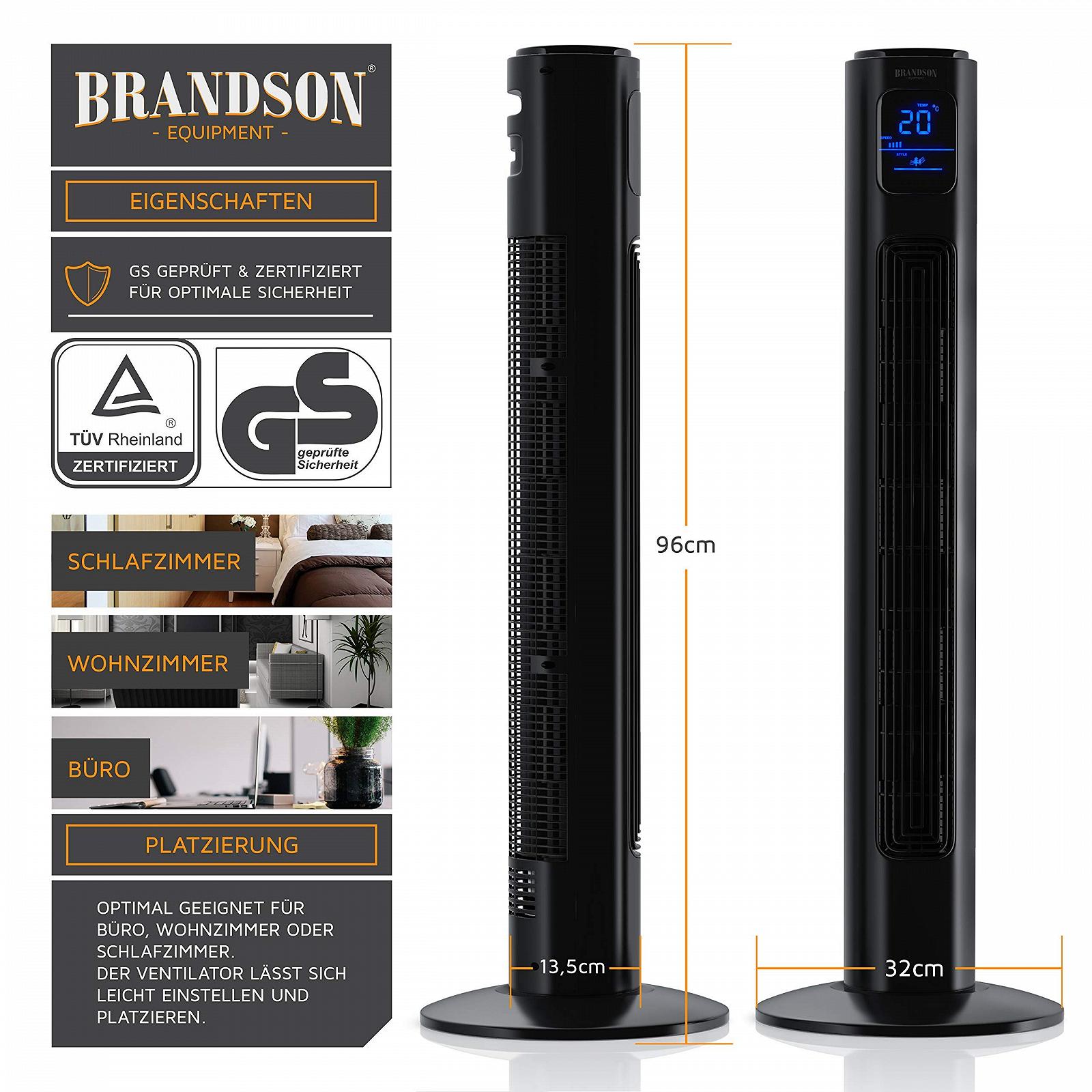 Вентилятор колонный Brandson 2020 Модель с пультом ДУ и вращением 60° - 96 см - 3 уровня скорости, черный, фото №3