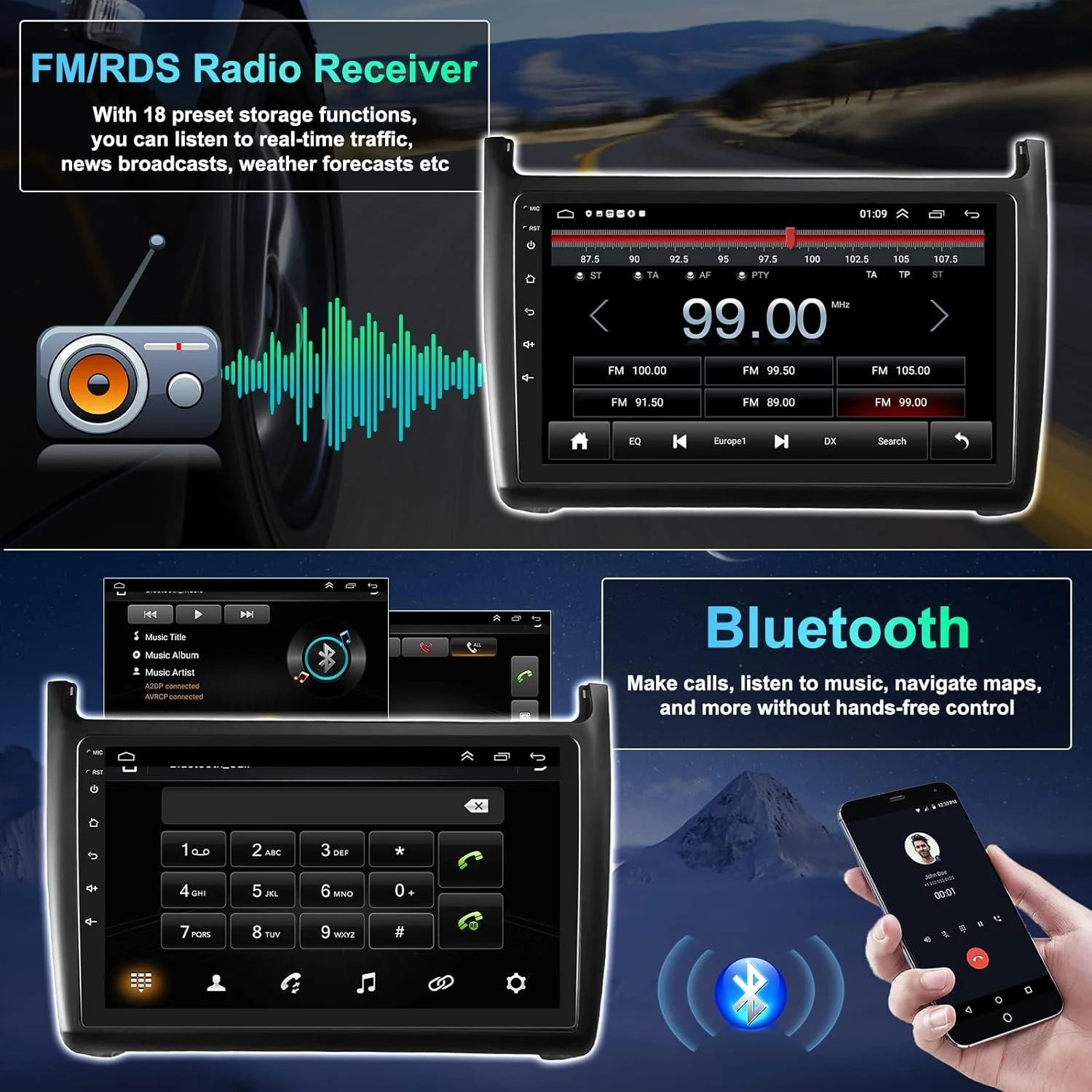 Штатная автомагнитола CAMECHO для VW Polo 6R 6C 9N 2008-2016 / 9" / Сенсорная / 2/32Гб / Android 13 / Apple CarPlay / Android Auto / Bluetooth / WI-FI / GPS / USB, фото №5