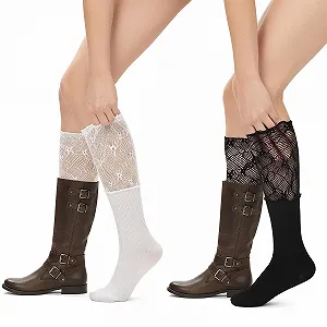 Шкарпетки до коліна Білі мереживні (2 пари) - Фото 1