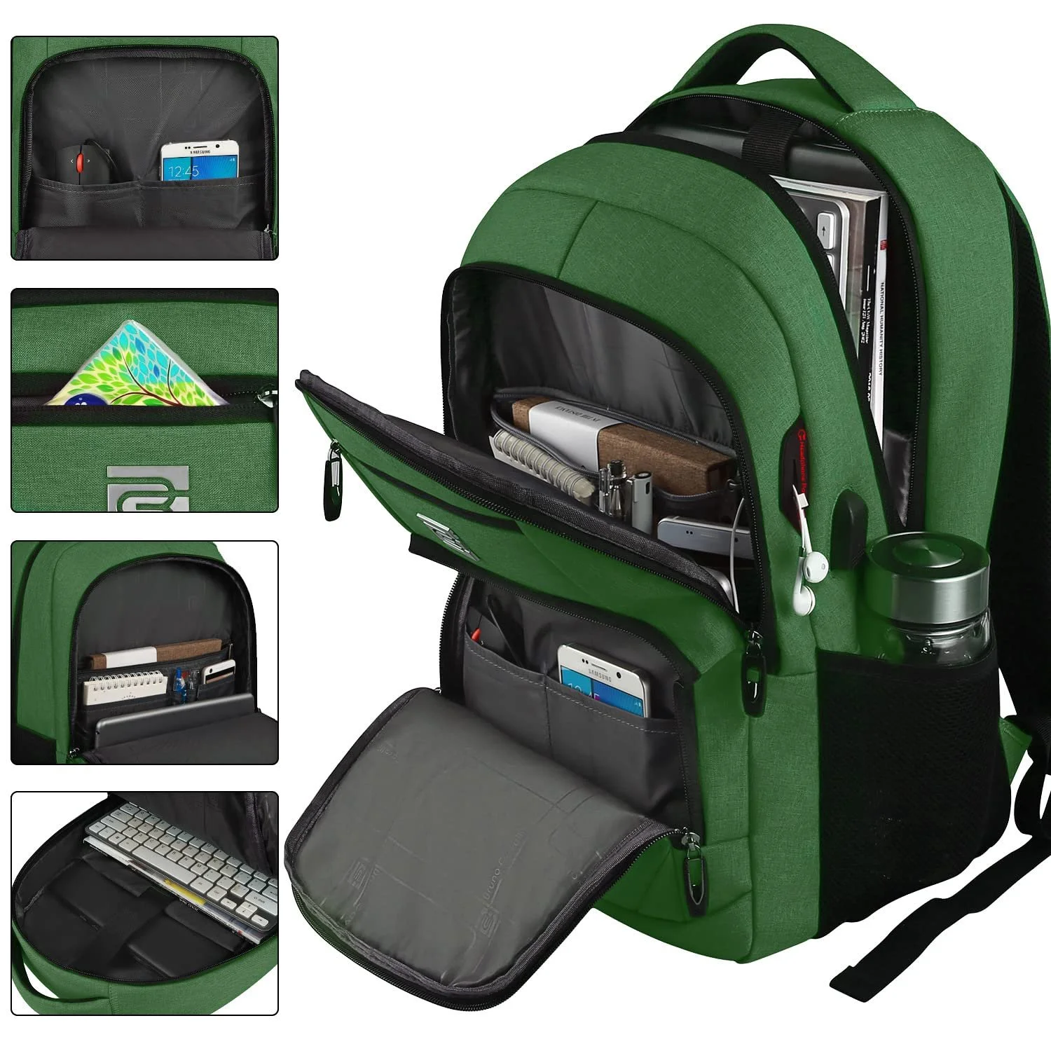 Рюкзак для ноутбука marcello USB Charging Port Anti-Theft Bag Зелений (military green), фото №3 Рюкзак для ноутбука marcello USB Charging Port Anti-Theft Bag Зелений (military green), фото №3