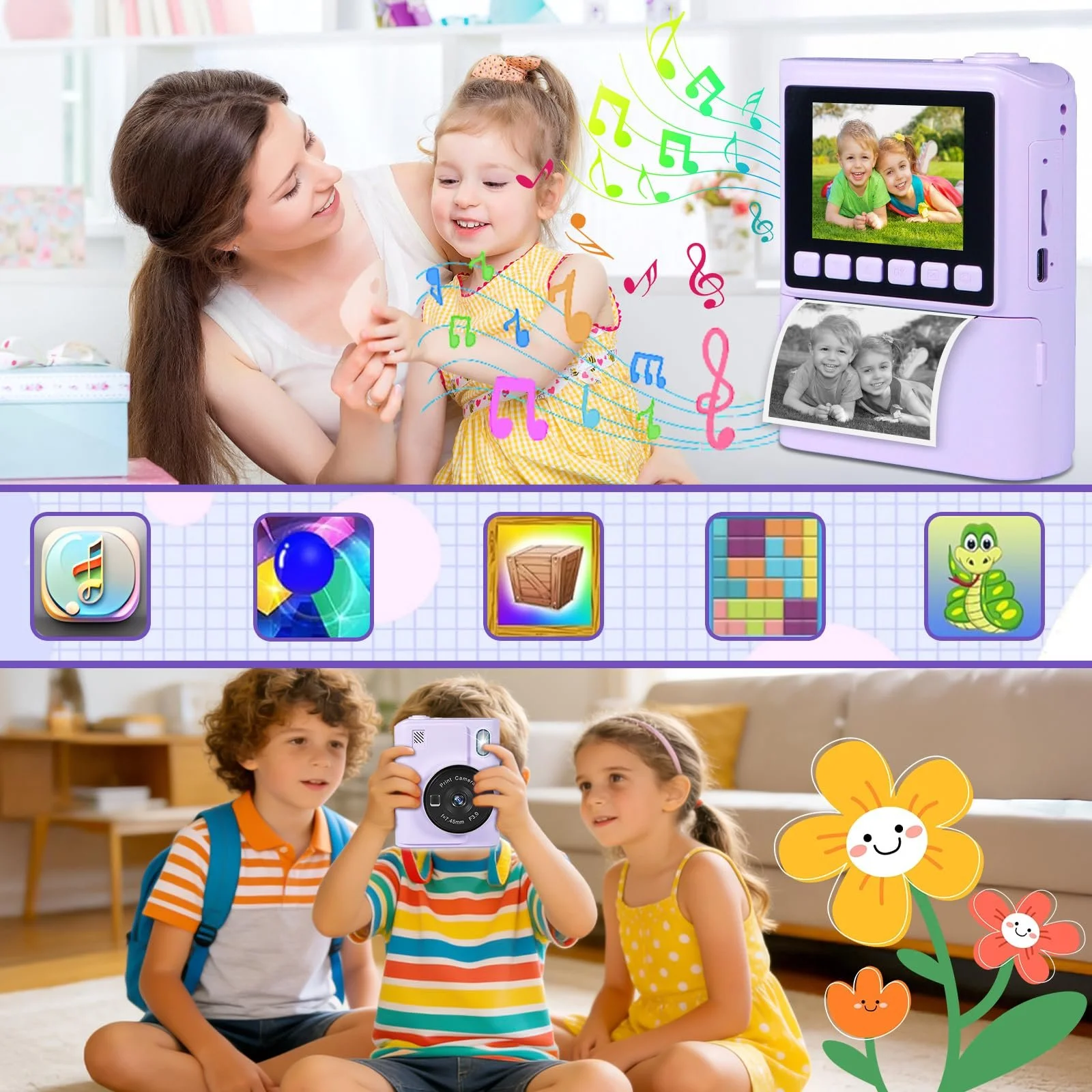 Детская фотокамера мгновенной печати 1080P HD 2.4 дюйма Screen 32GB 6 рулонов бумаги для печати, фото №7