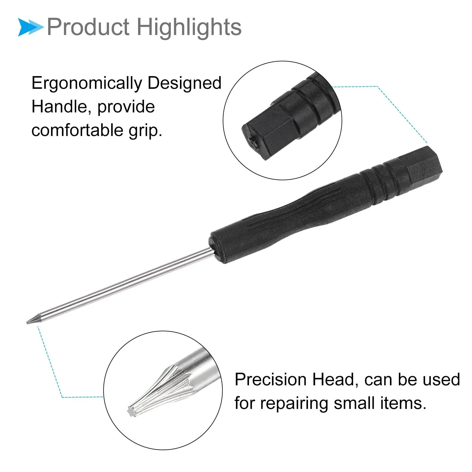 Викрутка прецизійна Torx T3 82 мм сталева з антиковзною рукояткою 5 шт., фото №4