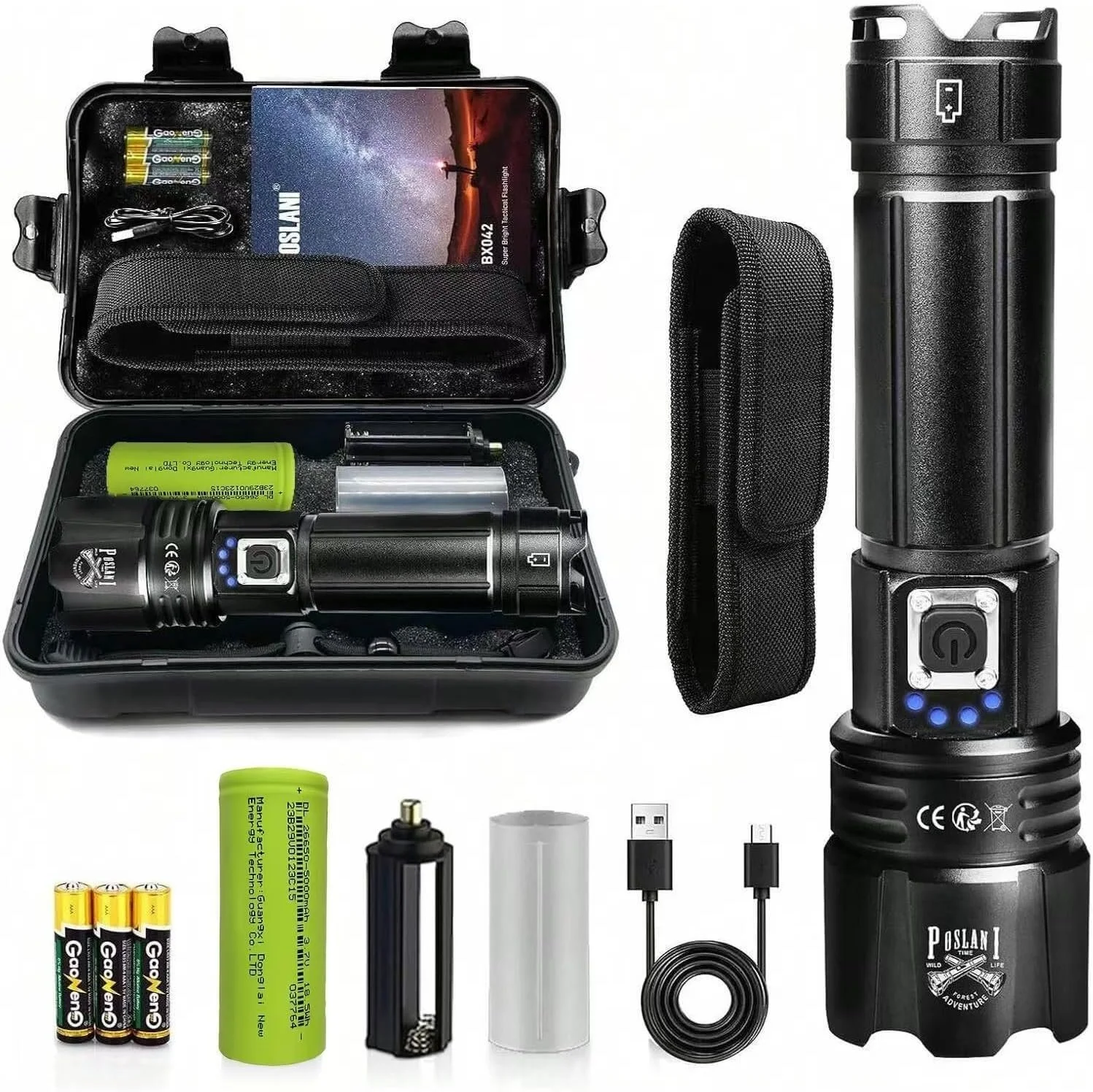 Ліхтар XHP70.2 Super Bright 600000 люмен, IPX67 водонепроникний, перезаряджаємий C-Type Zoom з 5 режимами освітлення, фото №1