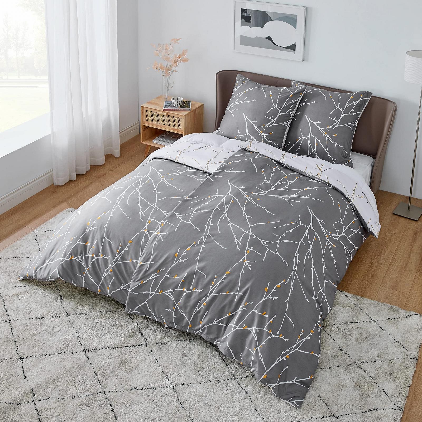 Постільна білизна BEDSURE 135 x 200 см, 4 предмети, сірий візерунок "Гілки", з блискавкою, фото №7