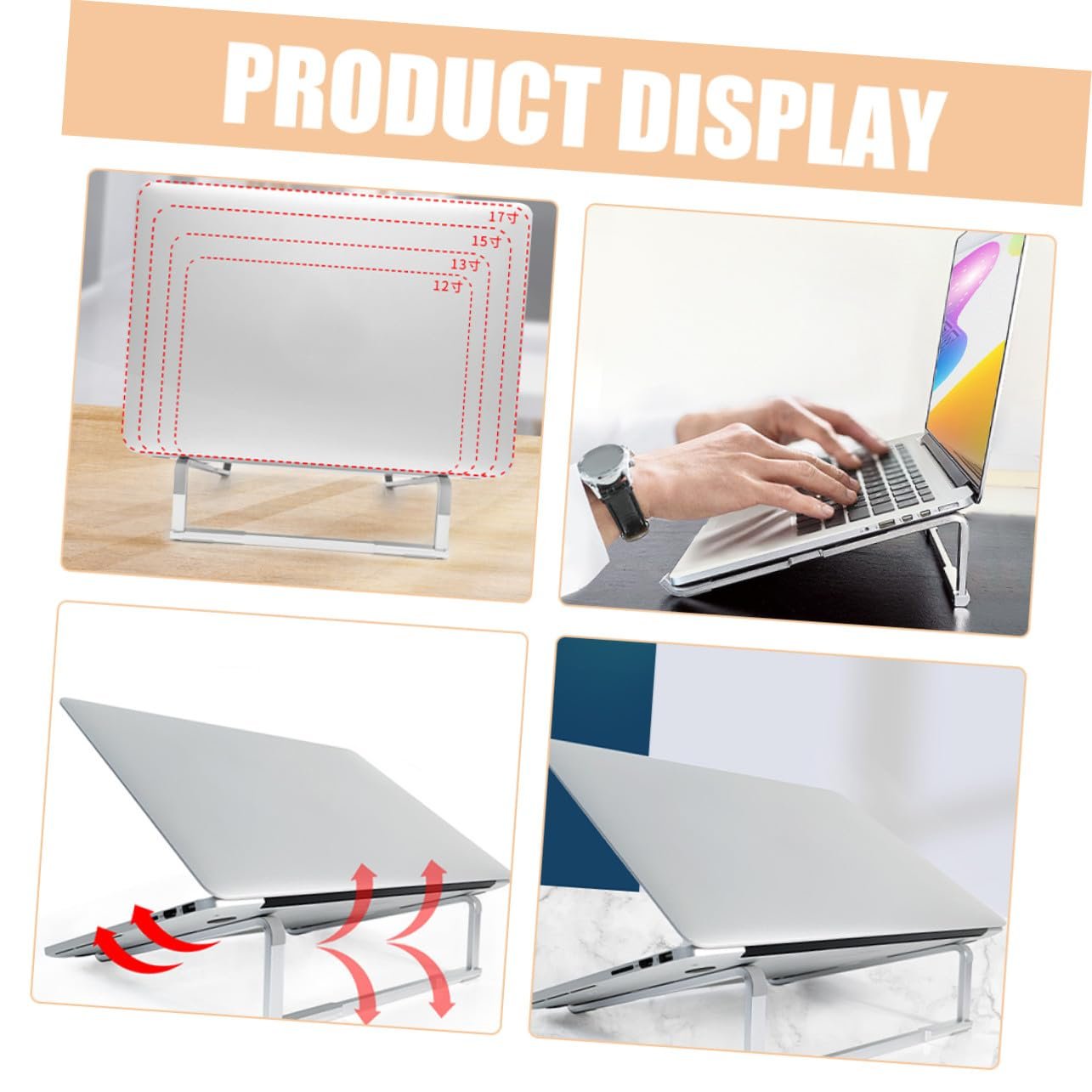 Подставка для ноутбука складная Алюминиевый сплав Портативная Легкая Настольная подставка для различных ноутбуков Компактная Серебряная, фото №9