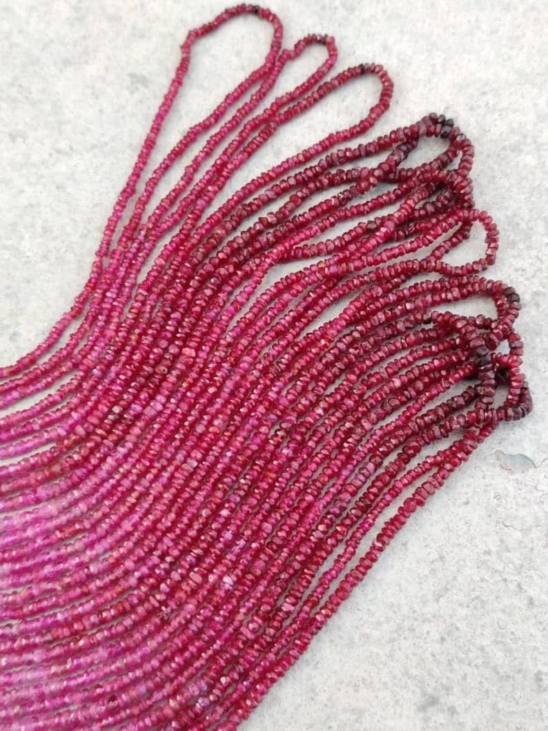 Бусины Рубин круглый граненый 2-2.5 мм, нить длиной 40 см, драгоценные камни для ожерелья, браслета, фото №3