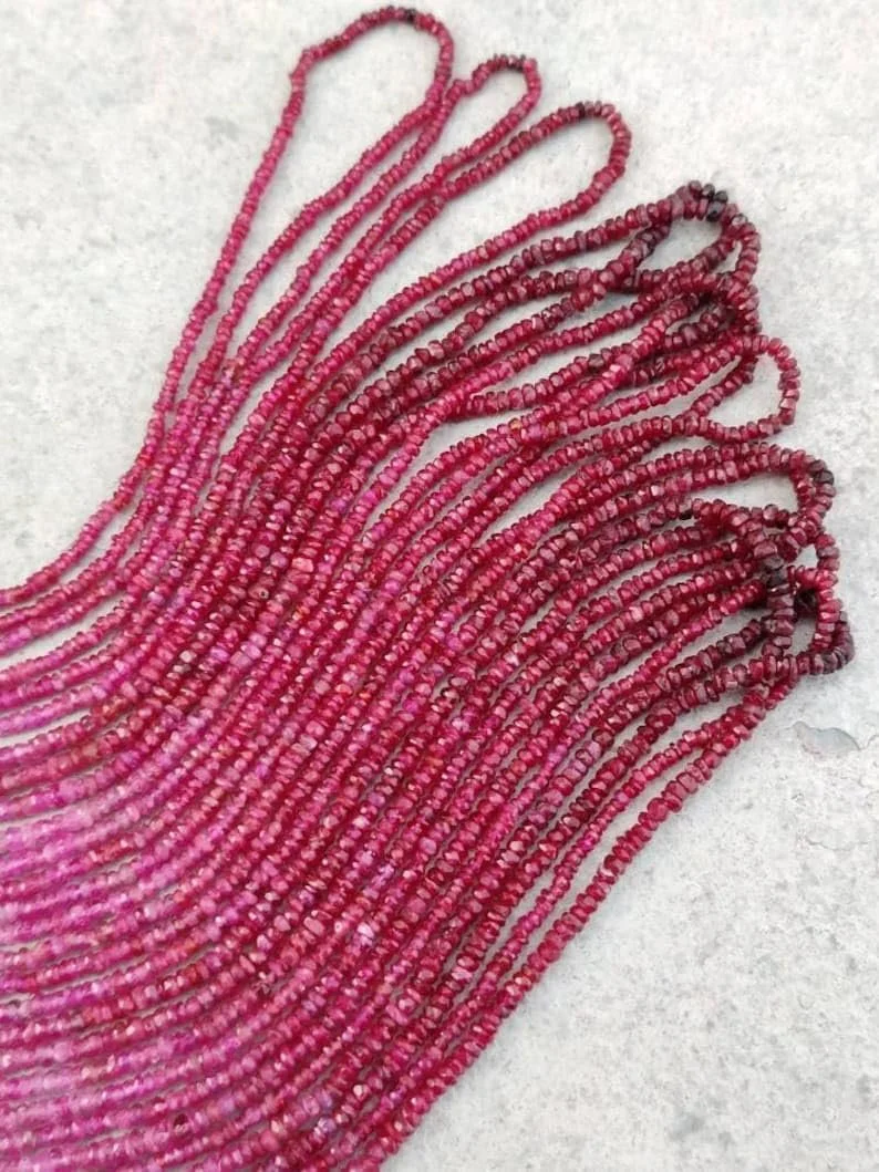 Бусины Рубин круглый граненый 2-2.5 мм, нить длиной 40 см, драгоценные камни для ожерелья, браслета, фото №3