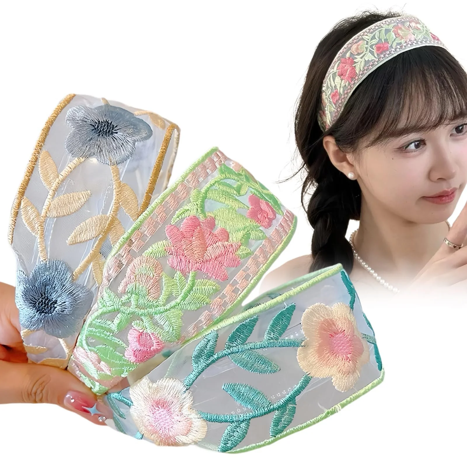 Пов'язка на голову Мереживна з вишивкою квітами, фото №1 Пов'язка на голову Мереживна з вишивкою квітами, фото №1