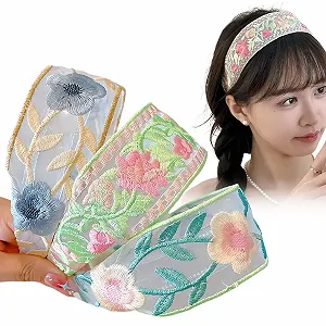 Повязка на голову Кружевная с вышивкой цветами - Фото 1