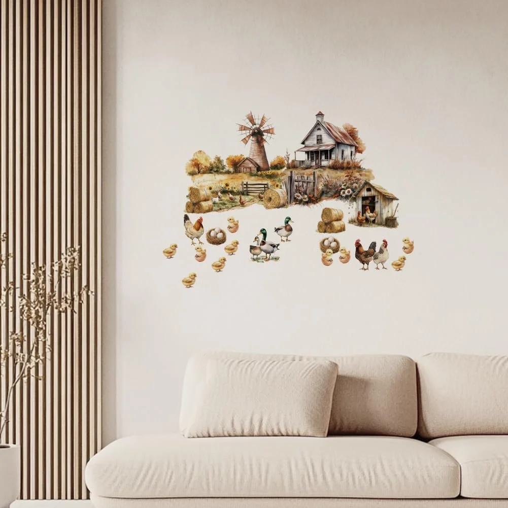 Наклейки для стін 3 Sheets Removable Waterproof Cows Horses Farms Windmills Flowers, фото №4