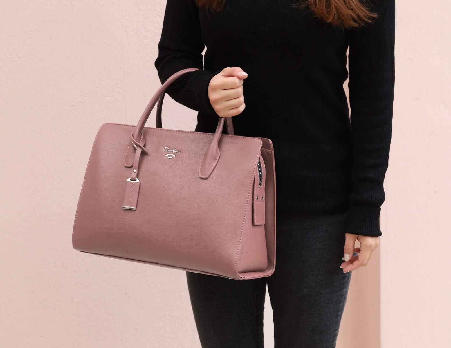 Сумка с ручками David Jones Большая тоут кожа PU Много отделений Много карманов Розовая, фото №2