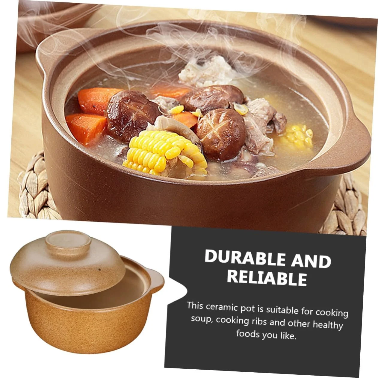 Кастрюля керамическая с крышкой термостойкая компактная равномерный нагрев для дома, фото №8