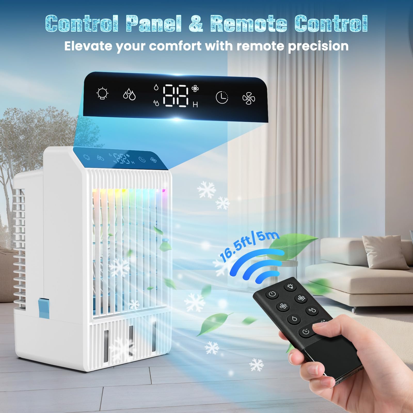 Мобільний кондиціонер Портативний без витяжного шланга Міні з розпилювачем та кольоровим нічним підсвічуванням для дому офісу кемпінгу, фото №6