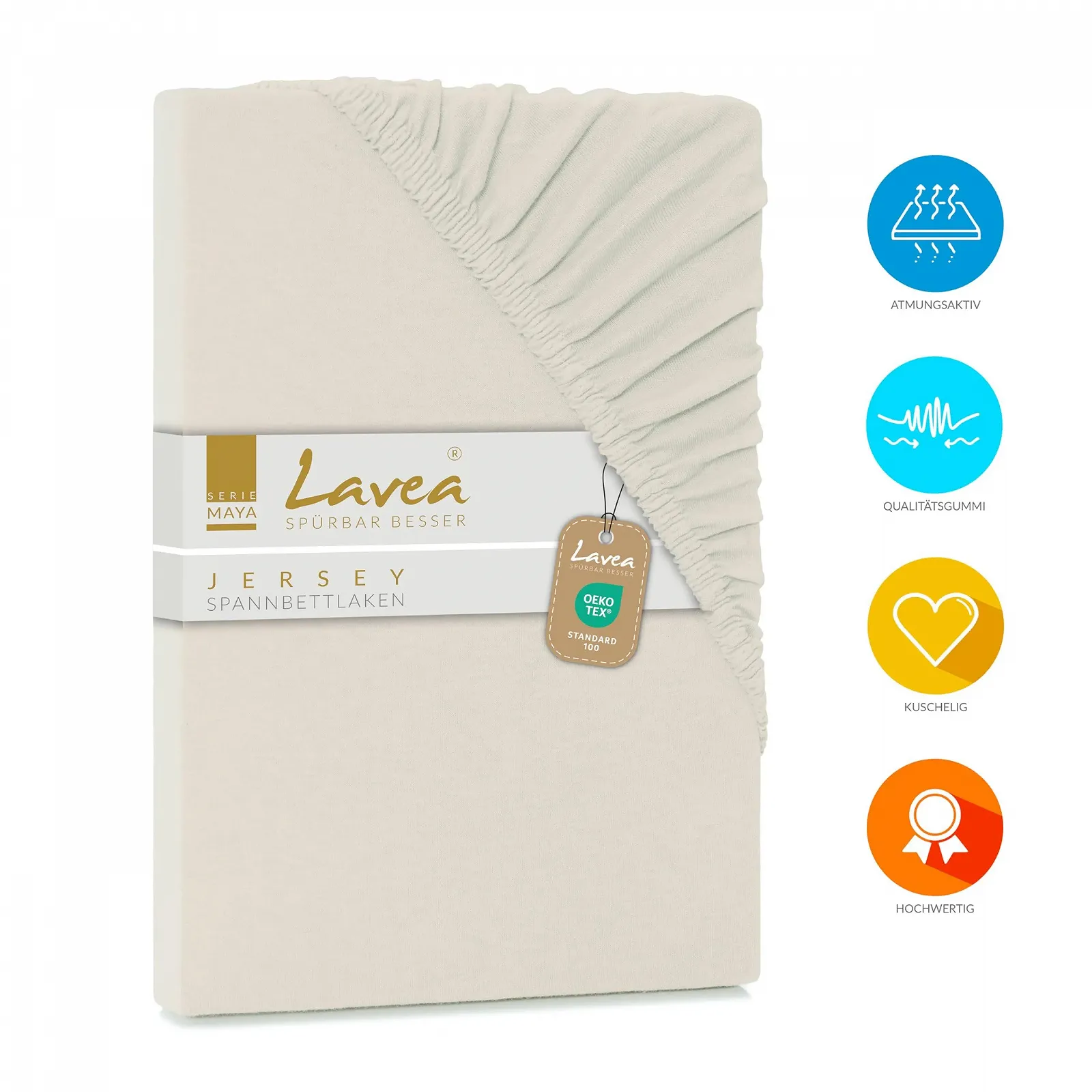 Простыня на резинке Lavea Jersey Maya 100% хлопок 120 x 200 см кремовый натуральный белый, фото №2