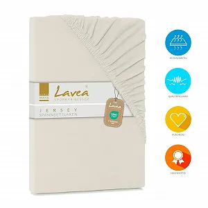 Простыня на резинке Lavea Jersey Maya 100% хлопок 120 x 200 см кремовый натуральный белый synthetic.ua - Фото 1