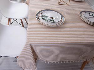 Скатертина Linen-Look 120x160 см прямокутна у смужку з китицями synthetic.ua - Фото 1