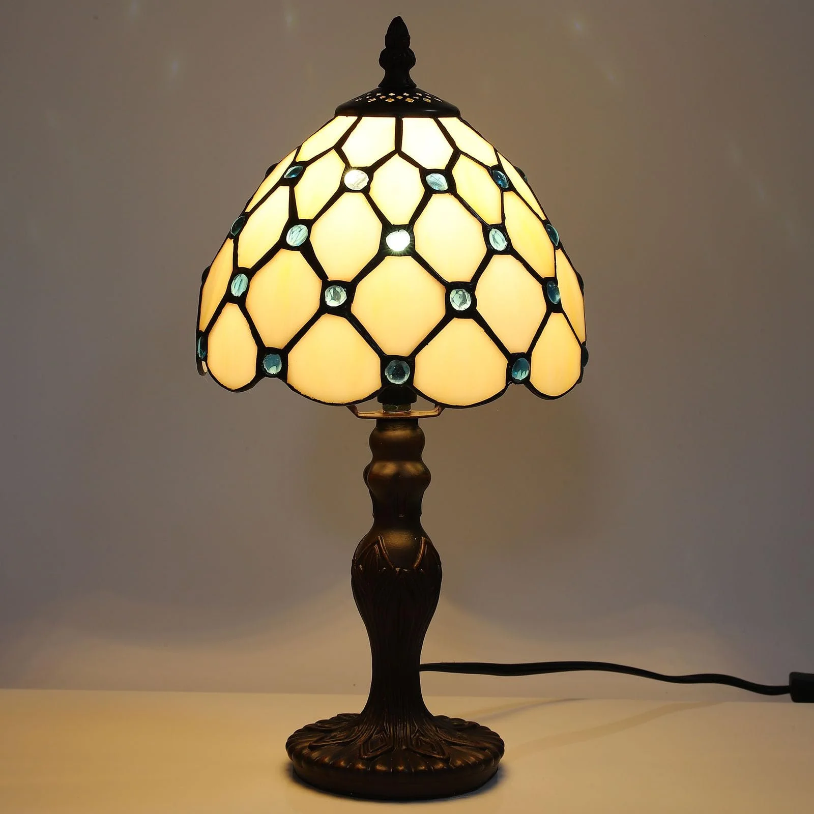 Настільна лампа Tiffany Retro Decorative зі скляним вітражним абажуром та LED лампою E27 Біла перлина, фото №2