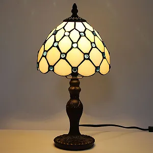 Настільна лампа Tiffany Retro Decorative зі скляним вітражним абажуром та LED лампою E27 Біла перлина synthetic.ua - Фото 1
