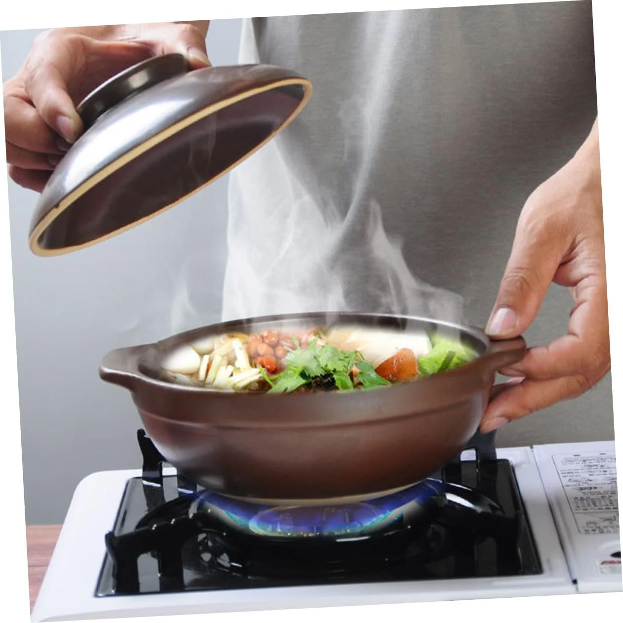 Кастрюля для тушения керамическая термостойкая с двойными ручками для газовых плит, фото №5