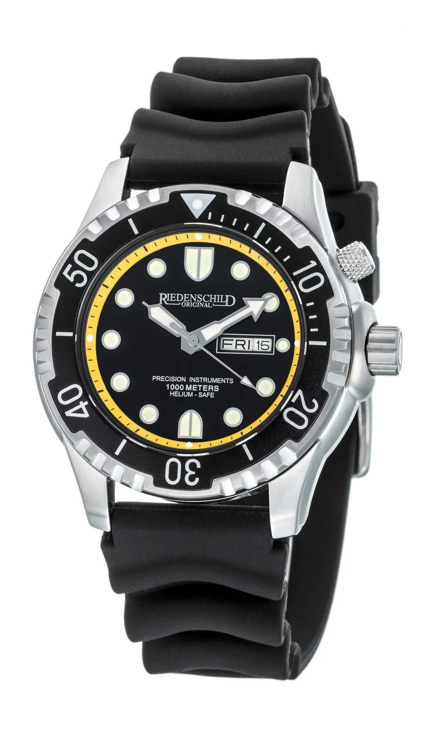 Часы для дайвинга PRECISION INSTRUMENTS RIEDENSCHILD ORIGINAL 100ATM, стальной и силиконовый браслет - гелиевый клапан - сапфировое стекло, фото №2 Часы для дайвинга PRECISION INSTRUMENTS RIEDENSCHILD ORIGINAL 100ATM, стальной и силиконовый браслет - гелиевый клапан - сапфировое стекло, фото №2